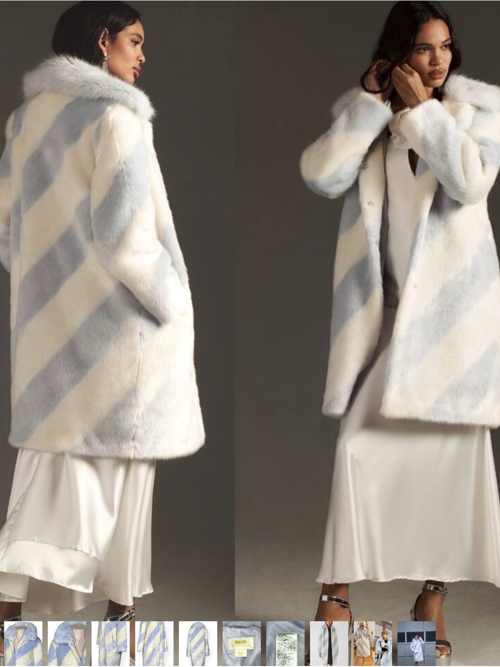 Mauve Anthropologie Powder Blue Ivory Faux Fur Long Coat | XL - Picture 3 of 12